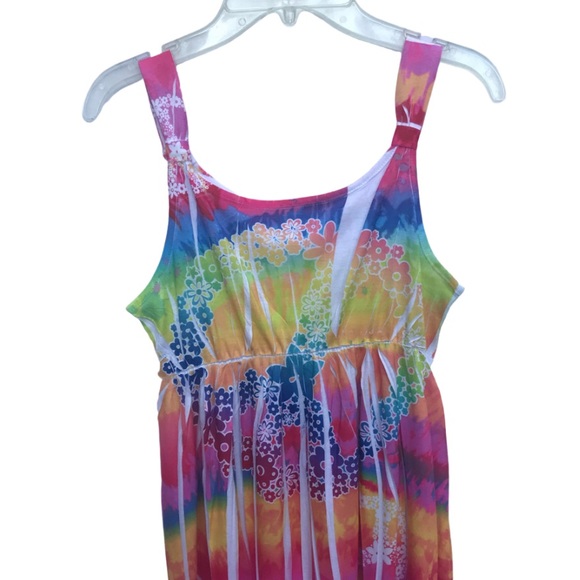 NWOT M Emily West Tie Dye Peace Sign Girls Casual Summer Vacation Dress - Picture 3 of 5
